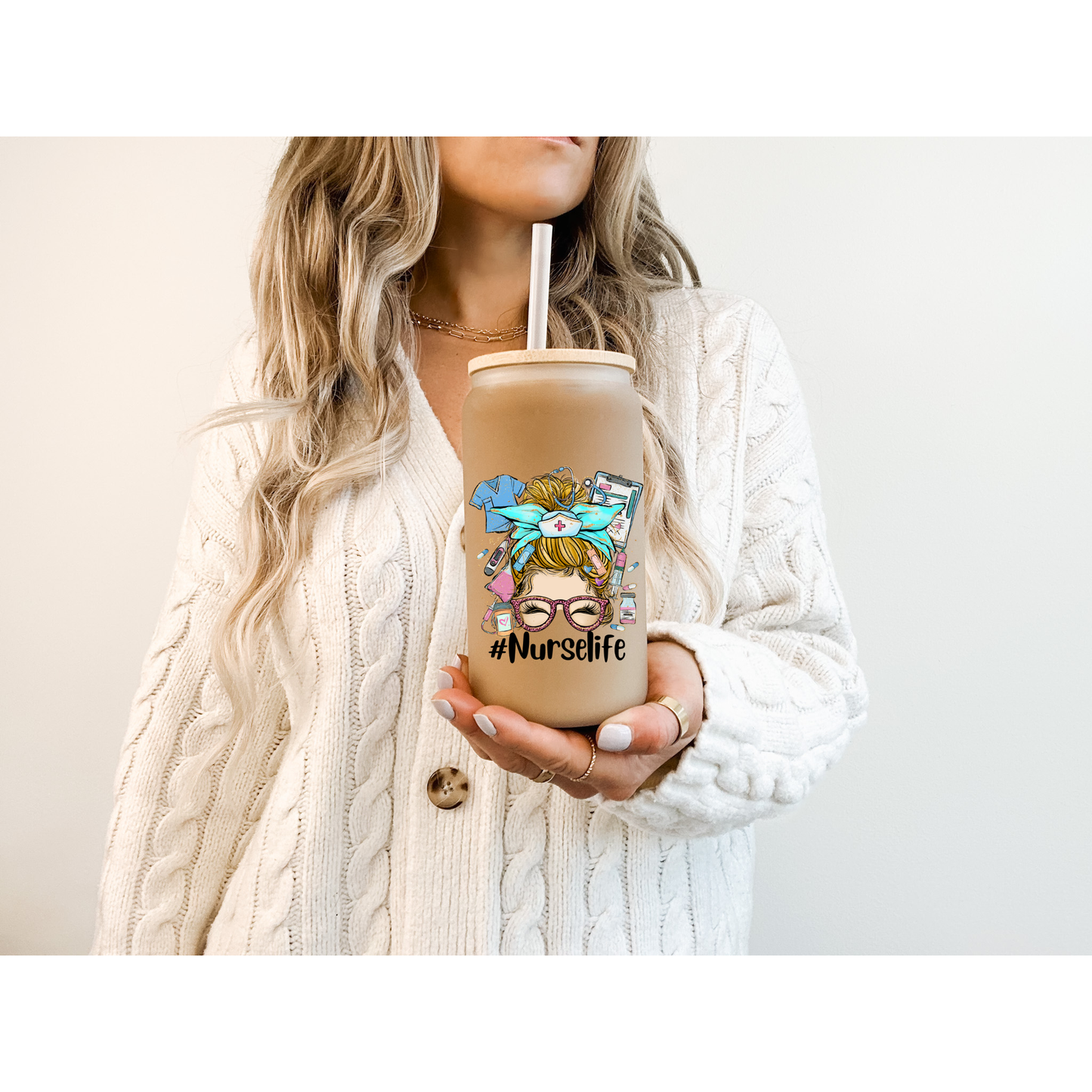 Nurse Life 16oz Glass Cup – Cute Aesthetic Iced Coffee Cup