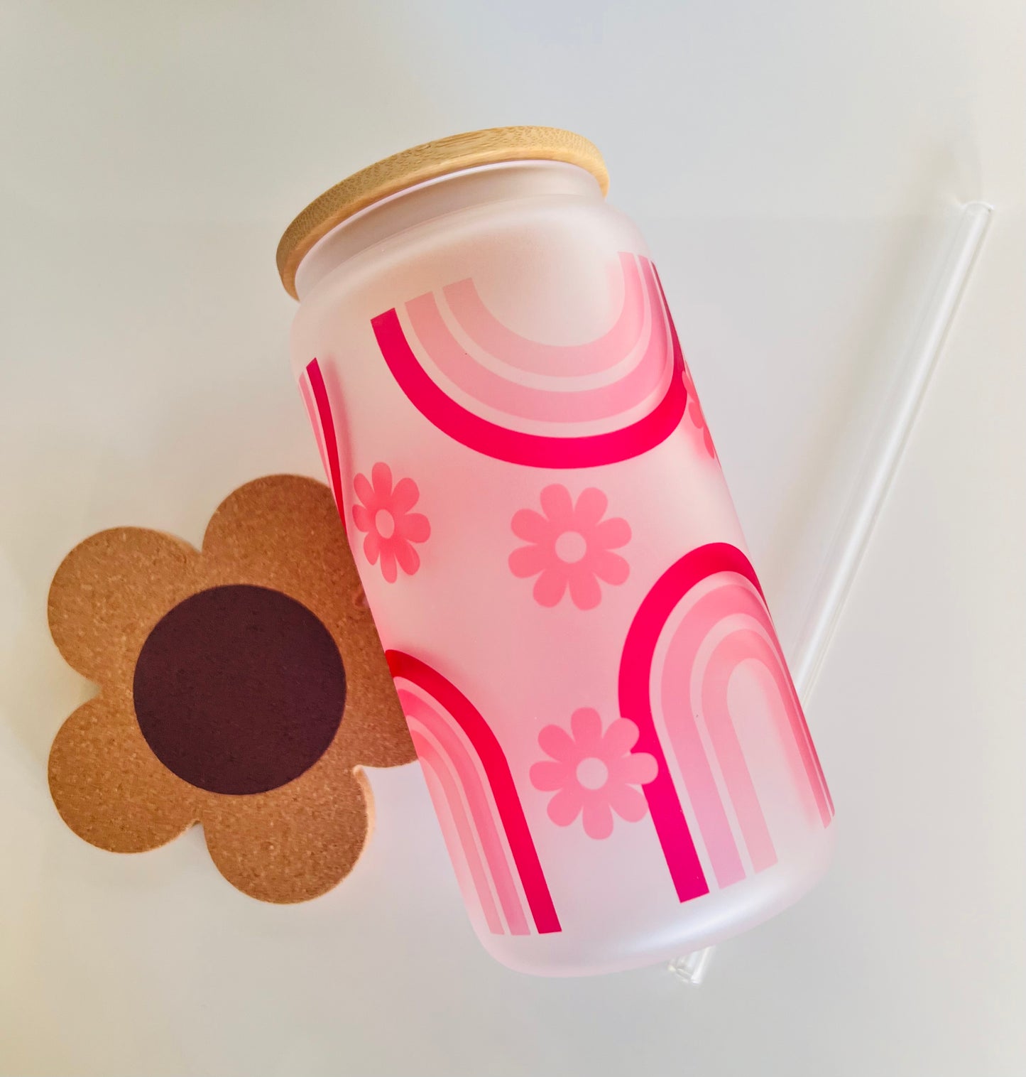 Rainbow Flowers Glass Cup Tumbler