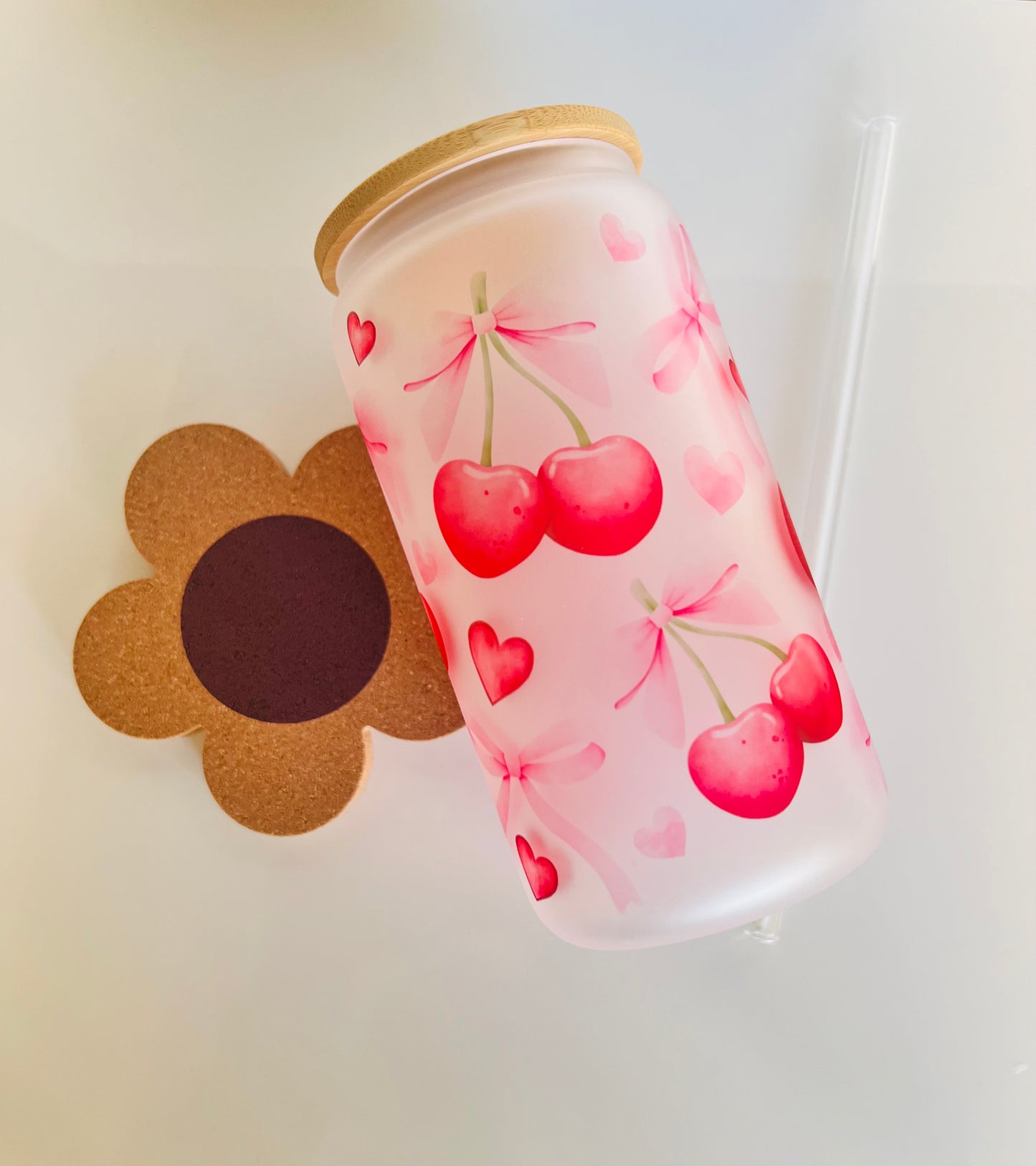 Coquette Cherry Pink Glass Van Tumbler