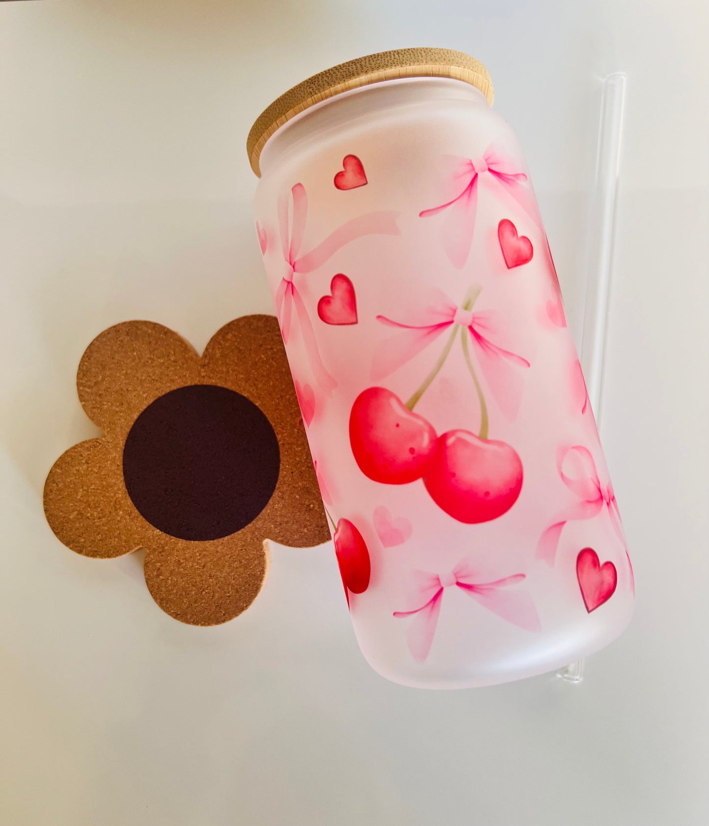 Coquette Cherry Pink Glass Van Tumbler