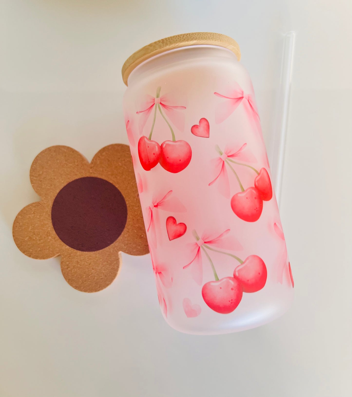 Coquette Cherry Pink Glass Van Tumbler