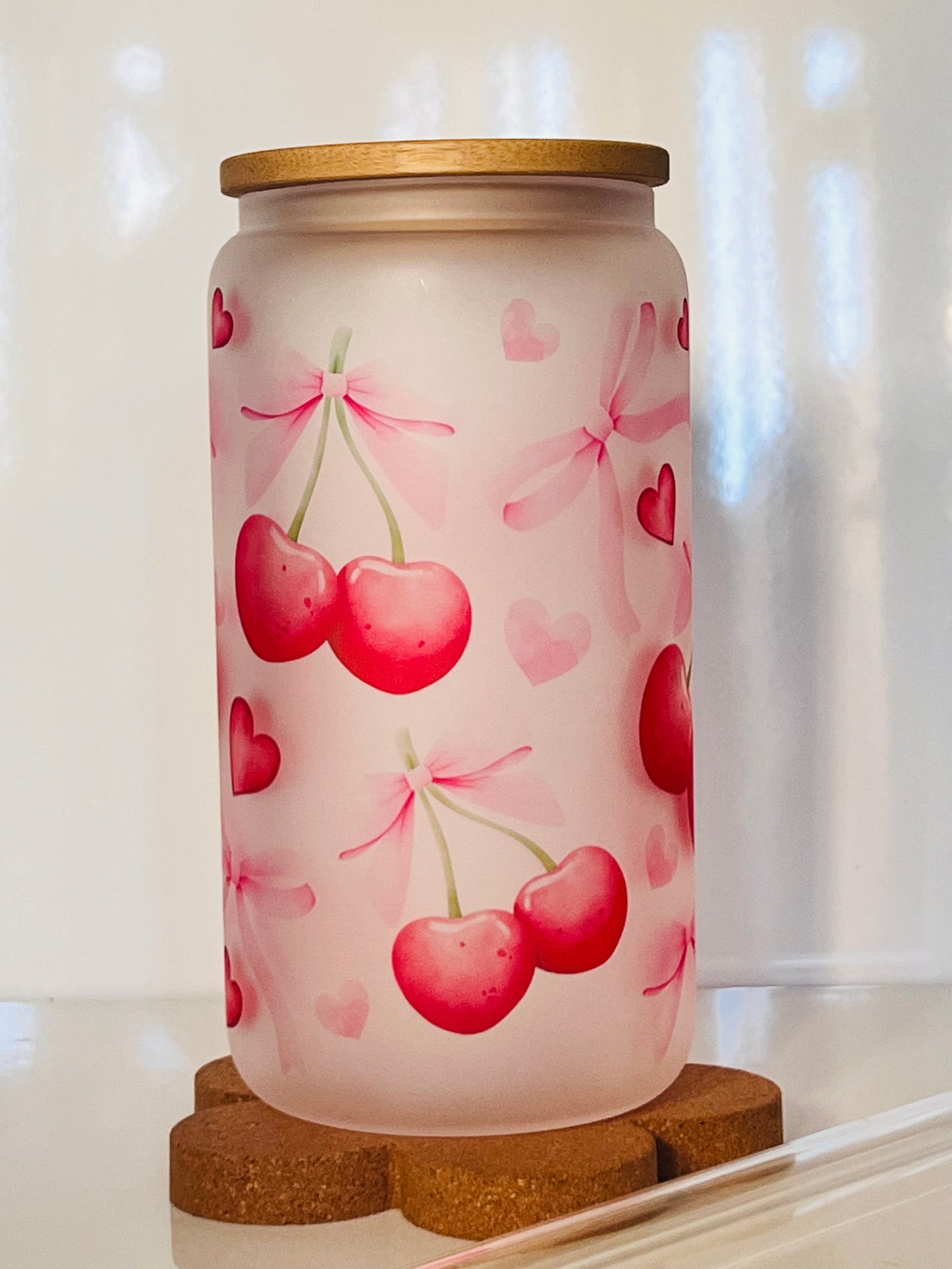 Coquette Cherry Pink Glass Van Tumbler