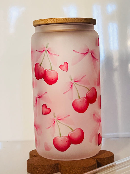 Coquette Cherry Pink Glass Van Tumbler