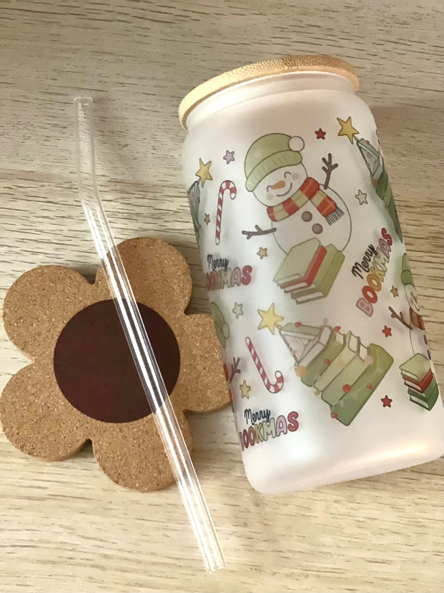 Merry Bookmas Frosted Glass Cup