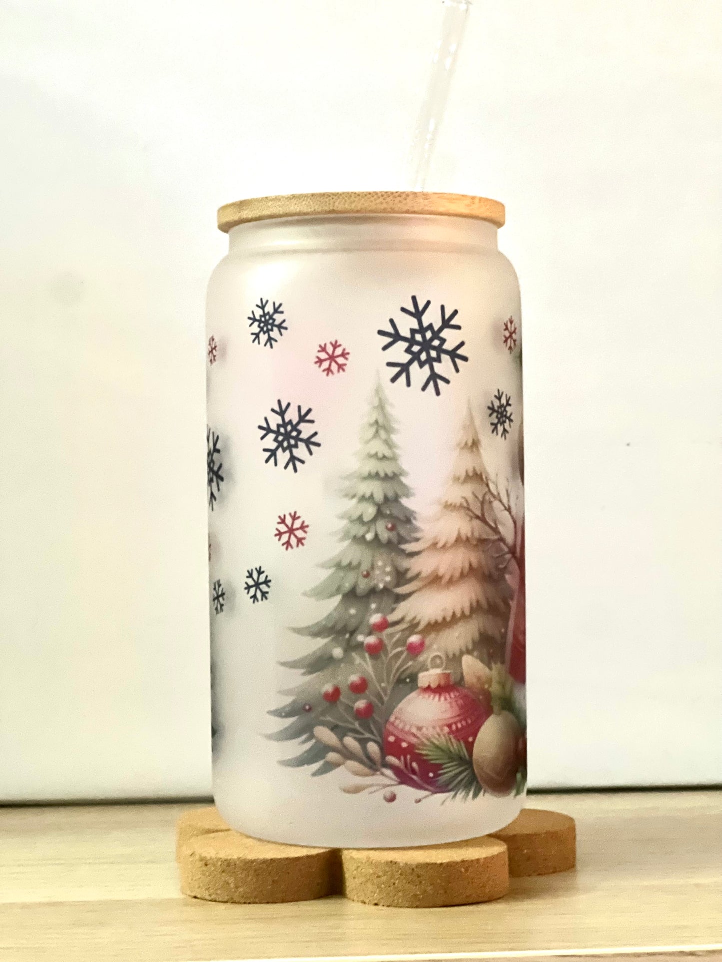 Snowman Frosted Glass Cup