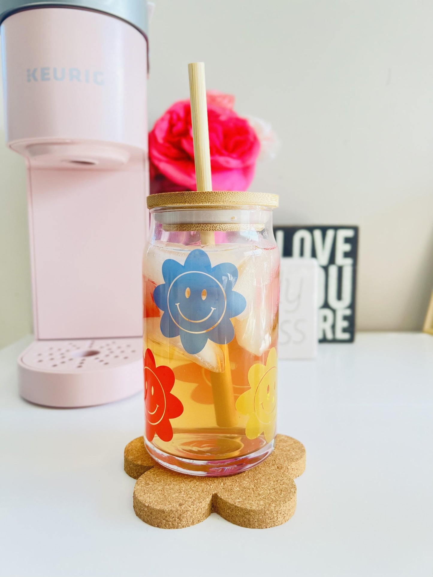 So Groovy Multiple Changing Color Retro Flowers Beer Can Glass