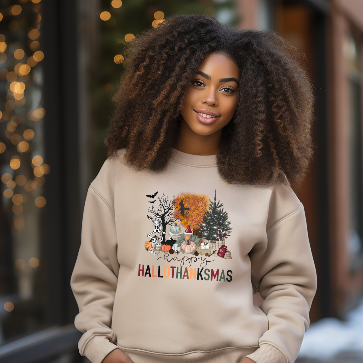 HalloThanksMas Cozy Halloween Thanksgiving Christmas Sweatshirt