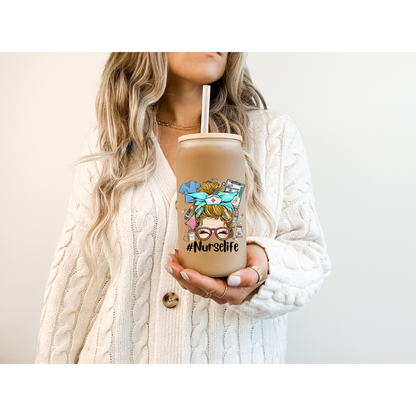 Nurse Life 16oz Glass Cup – Cute Aesthetic Iced Coffee Cup