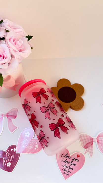 Pink Bows 16oz Glass Cup – Cute Aesthetic Iced Coffee Cup