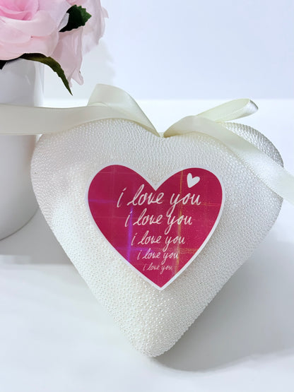 3’ Pink Holographic Heart Sign with White “I Love You”