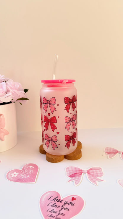 Pink Bows 16oz Glass Cup – Cute Aesthetic Iced Coffee Cup