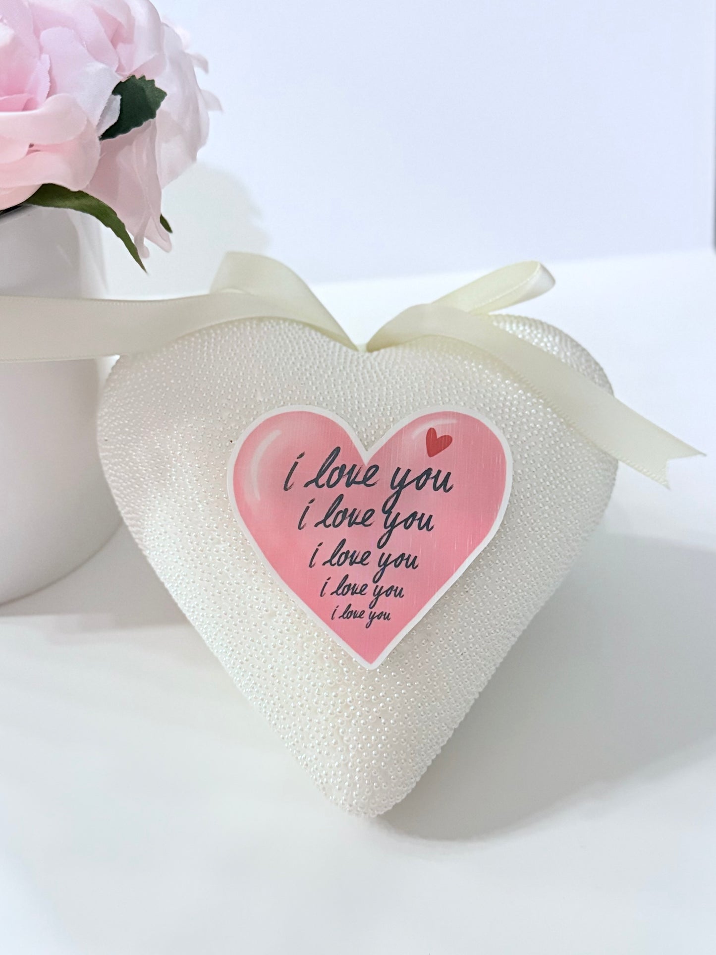 3’ Pink Holographic Heart Sign with White “I Love You”