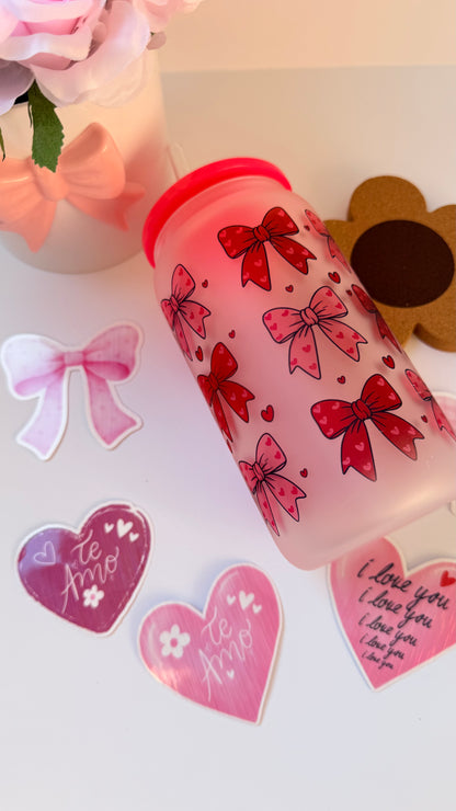Pink Bows 16oz Glass Cup – Cute Aesthetic Iced Coffee Cup
