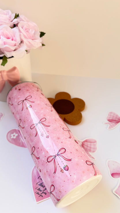 Pink Bow 20oz Tumbler, Cute Pink Drink ware, La La Pink Designs