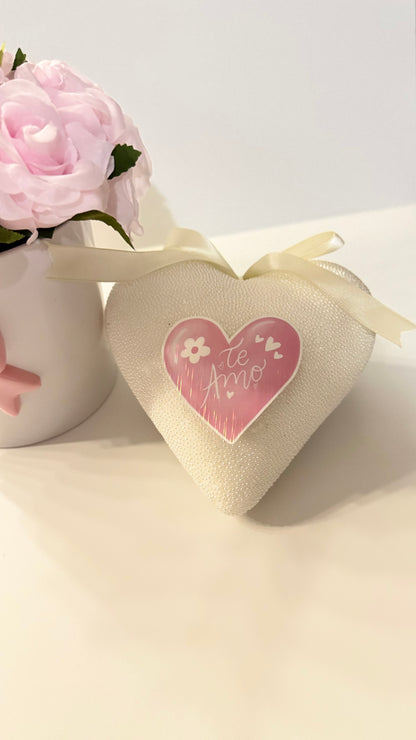 3’ Pink Holographic Heart Sign with White “Te Amo”