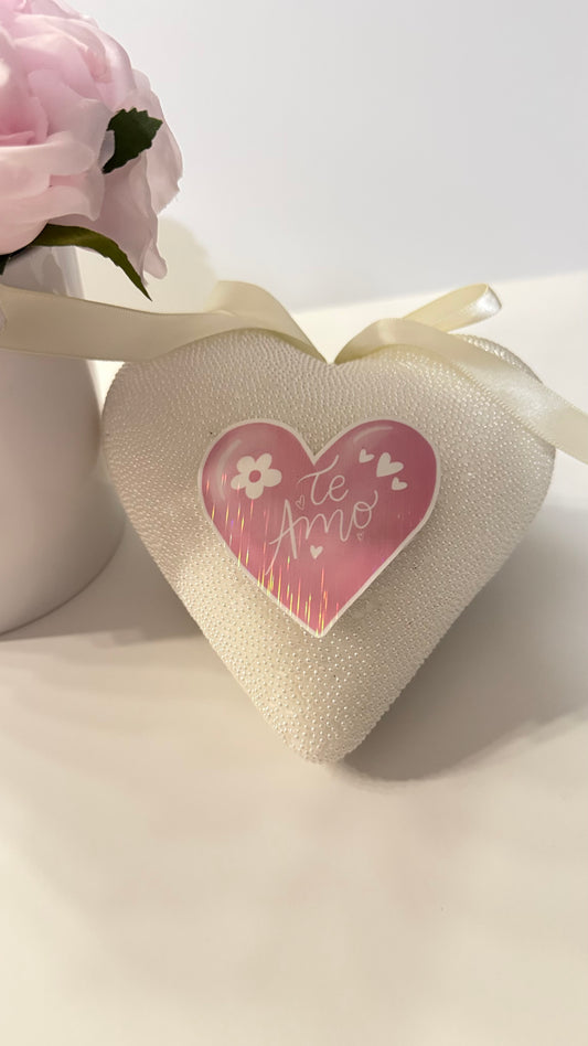 3’ Pink Holographic Heart Sign with White “Te Amo”