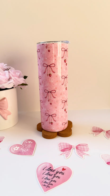 Pink Bow 20oz Tumbler, Cute Pink Drink ware, La La Pink Designs