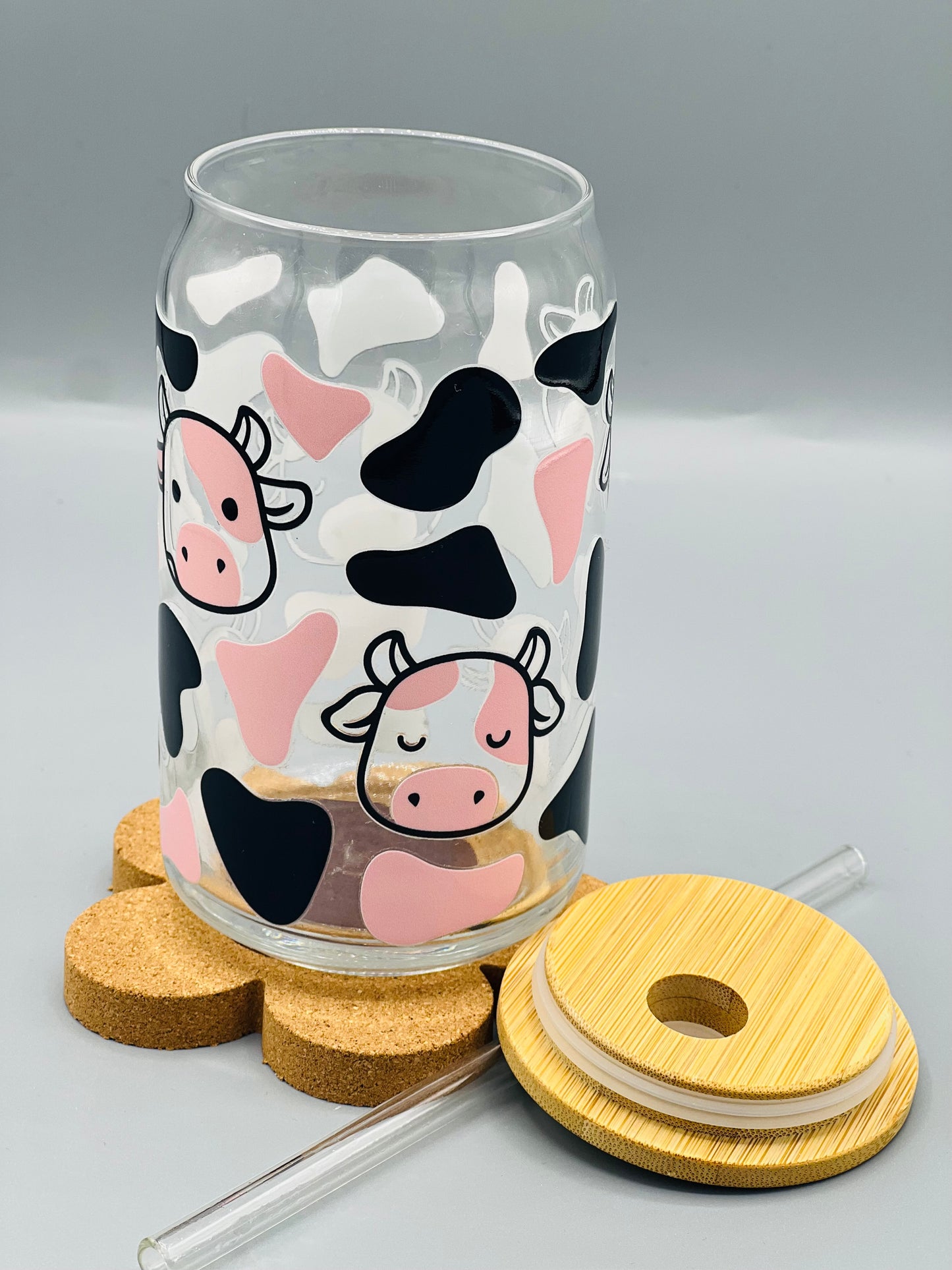 Pink Cow Glass Cup