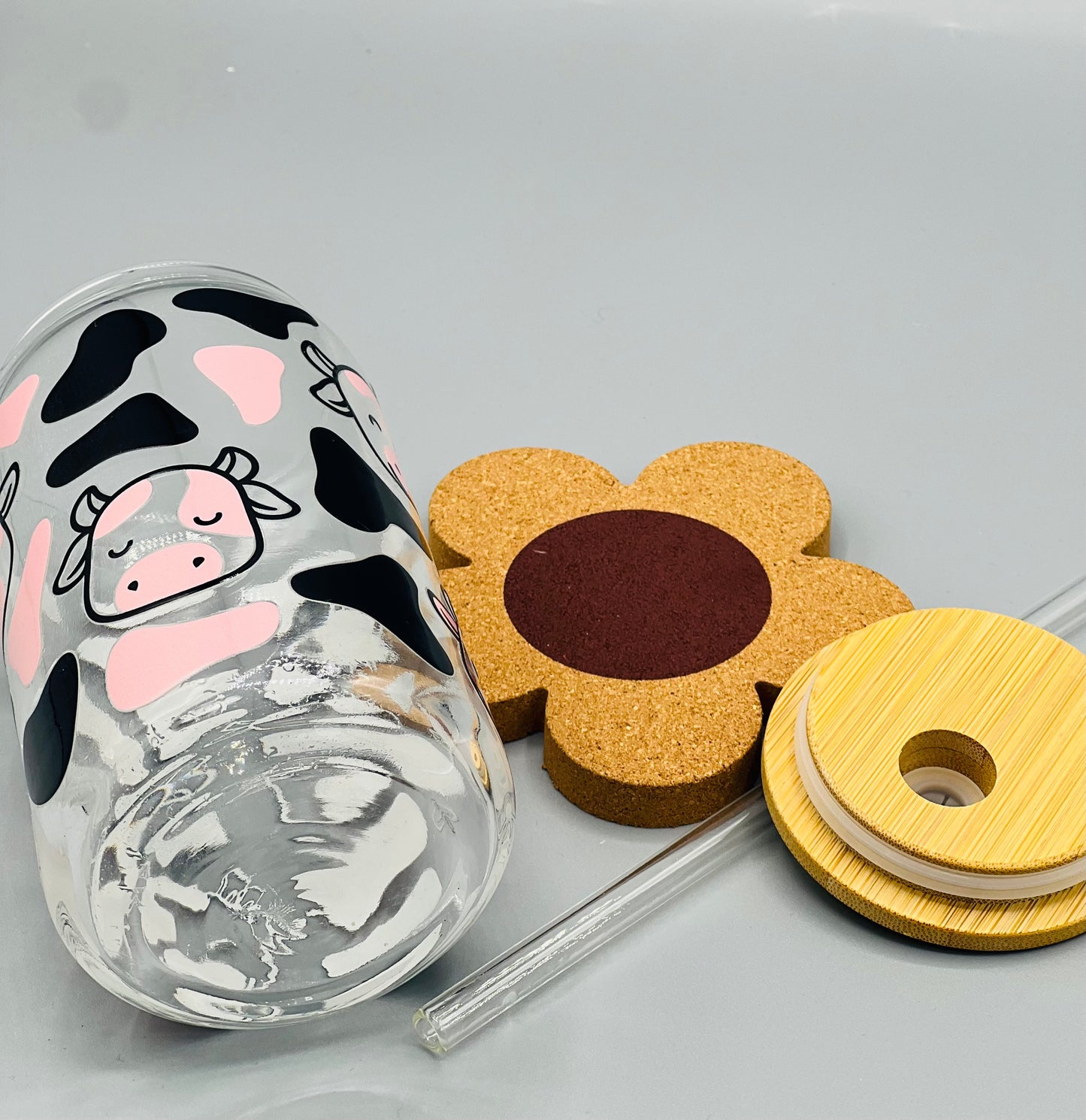 Pink Cow Glass Cup