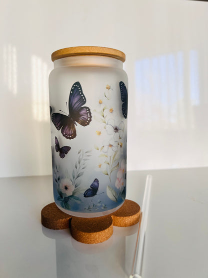 Blue Floral Glass Tumbler