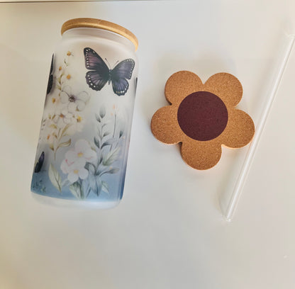 Blue Floral Glass Tumbler