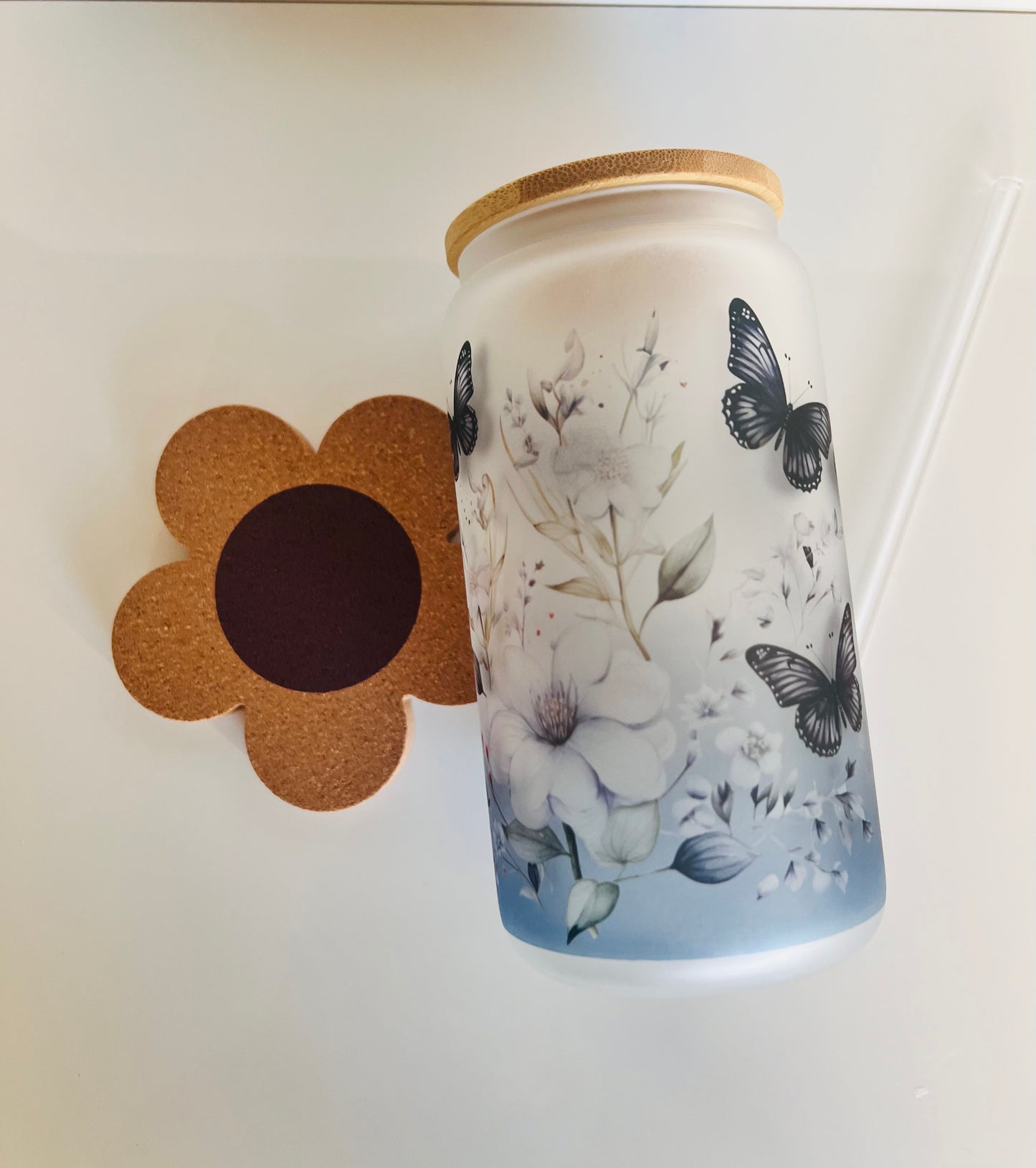 Blue Floral Glass Tumbler