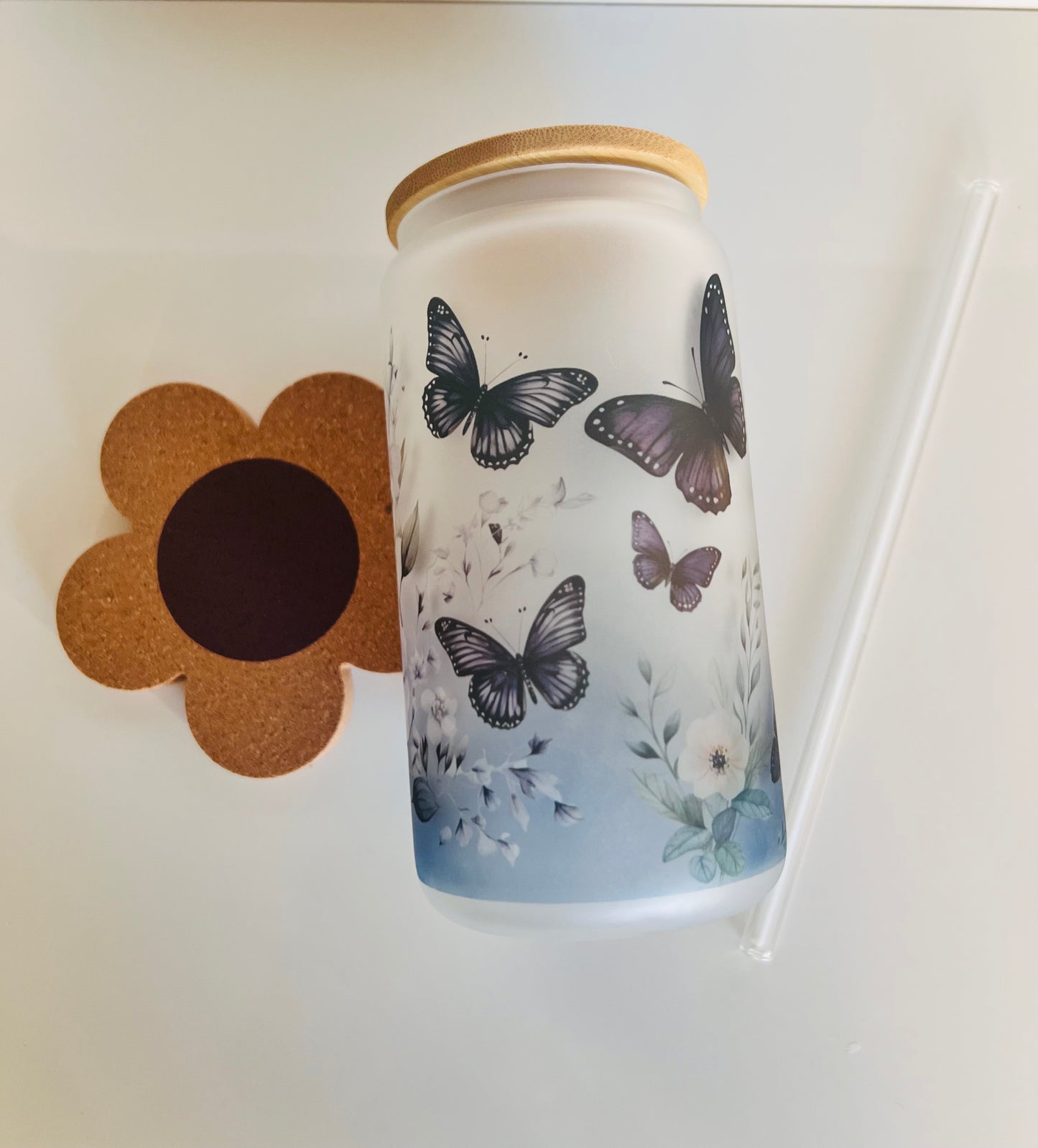 Blue Floral Glass Tumbler