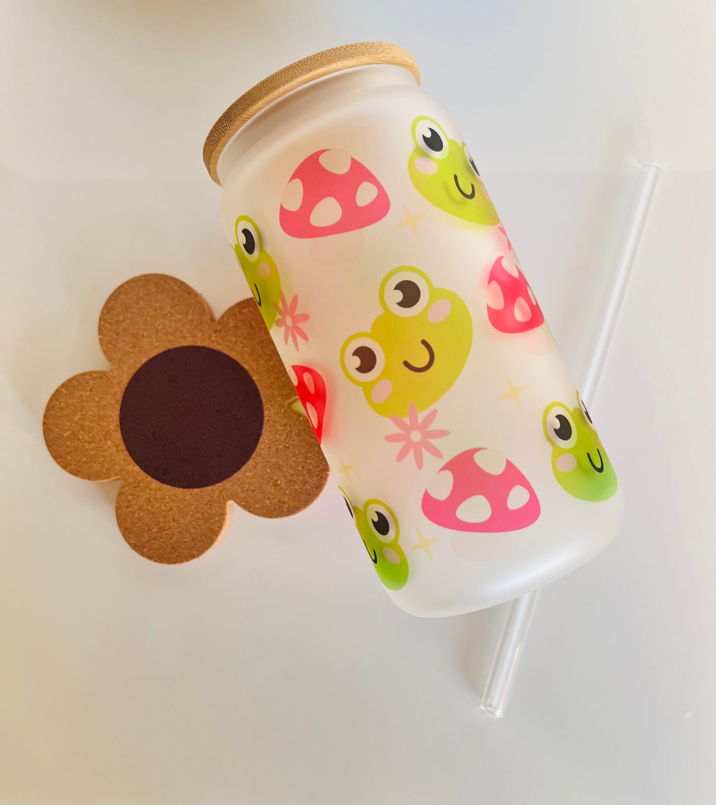 Cute Mushroom Frog Glass Tumbler