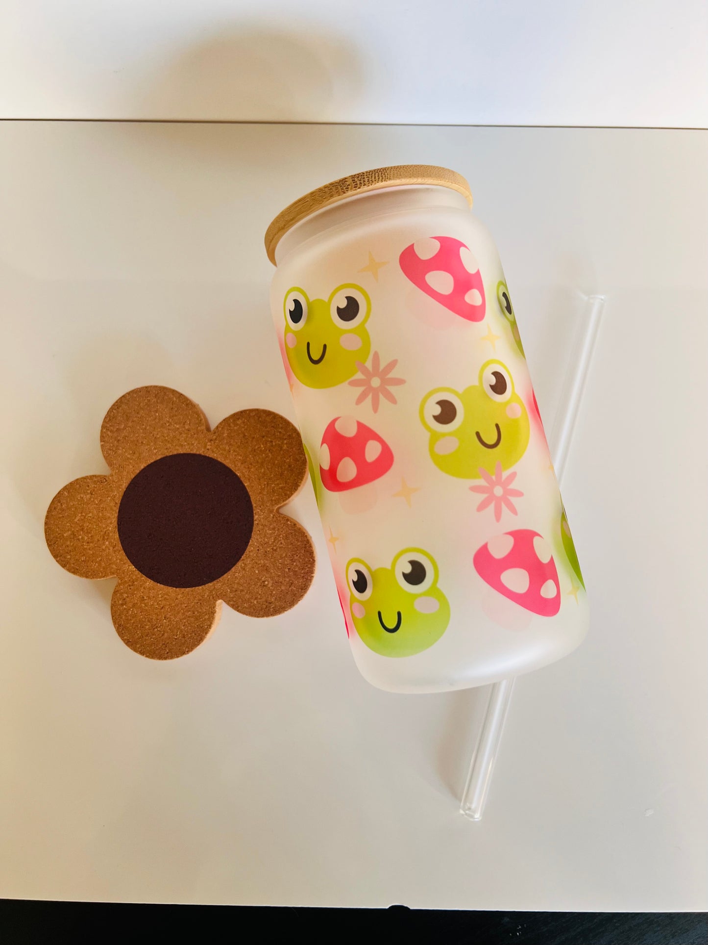 Cute Mushroom Frog Glass Tumbler