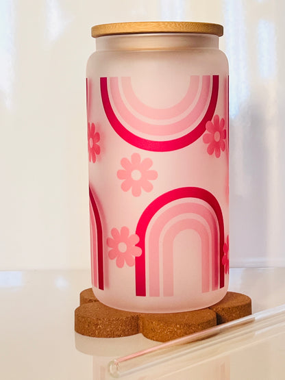Rainbow Flowers Glass Cup Tumbler