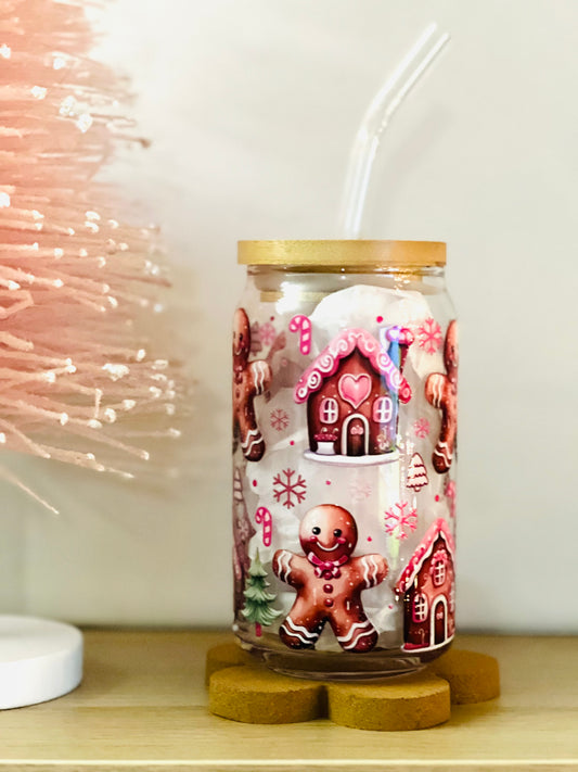 Pink Gingerbread Glass Cup