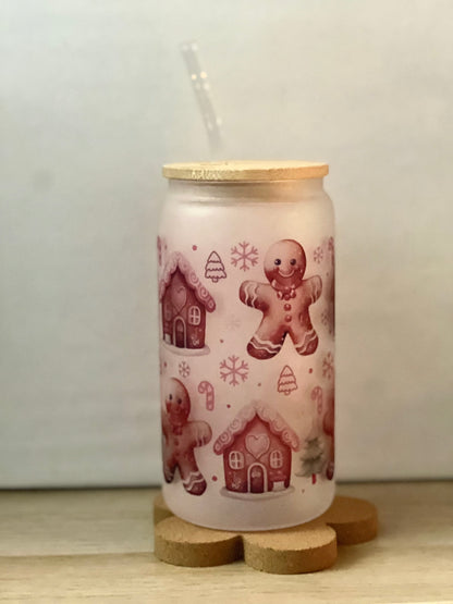 Pink Gingerbread Frosted Glass Cup