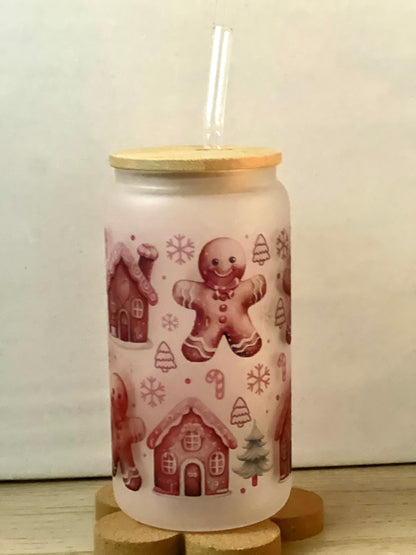 Pink Gingerbread Frosted Glass Cup