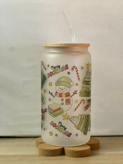 Merry Bookmas Frosted Glass Cup
