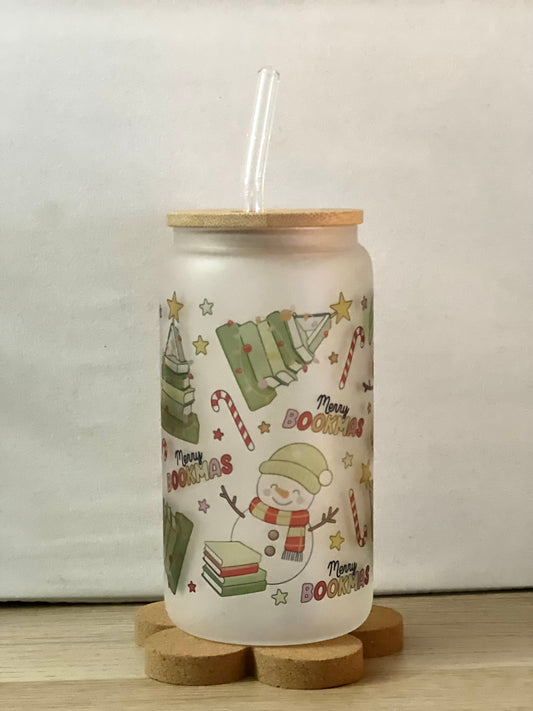 Merry Bookmas Frosted Glass Cup