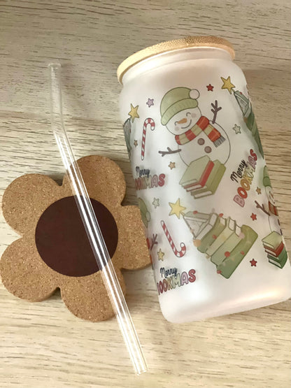 Merry Bookmas Frosted Glass Cup
