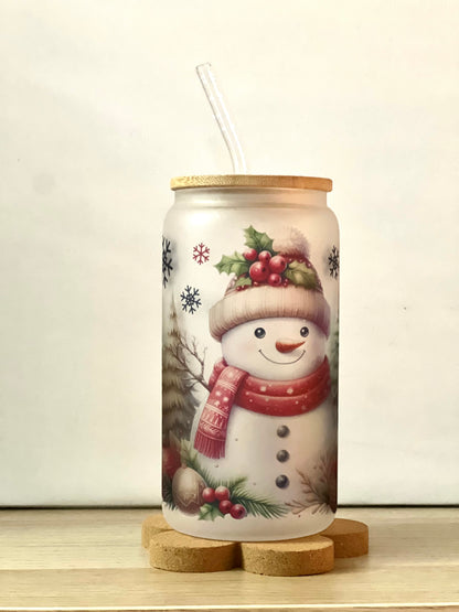 Snowman Frosted Glass Cup