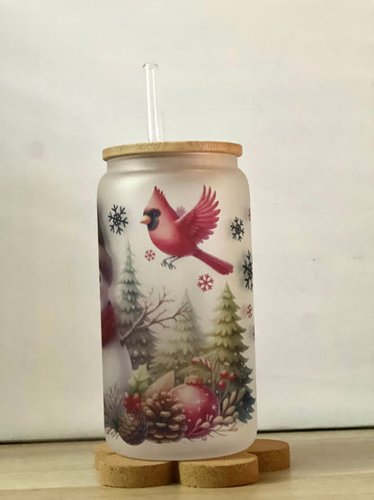 Snowman Frosted Glass Cup