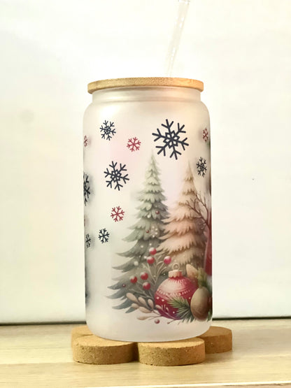 Snowman Frosted Glass Cup