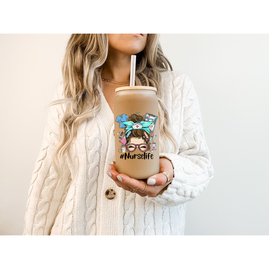 Nurse Life 16oz Glass Cup – Cute Aesthetic Iced Coffee Cup