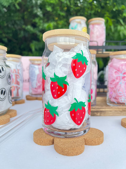 Strawberry Beer Can Glass , Strawberry Glass, Strawberry  Beer Glass Can.
