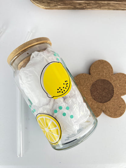 Boho Lemon Beer Can Glass , Lemon Glass, Lemonade Beer Glass Cup.