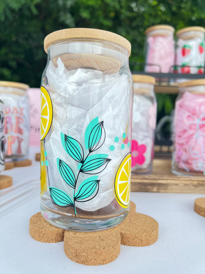 Boho Lemon Beer Can Glass , Lemon Glass, Lemonade Beer Glass Cup.
