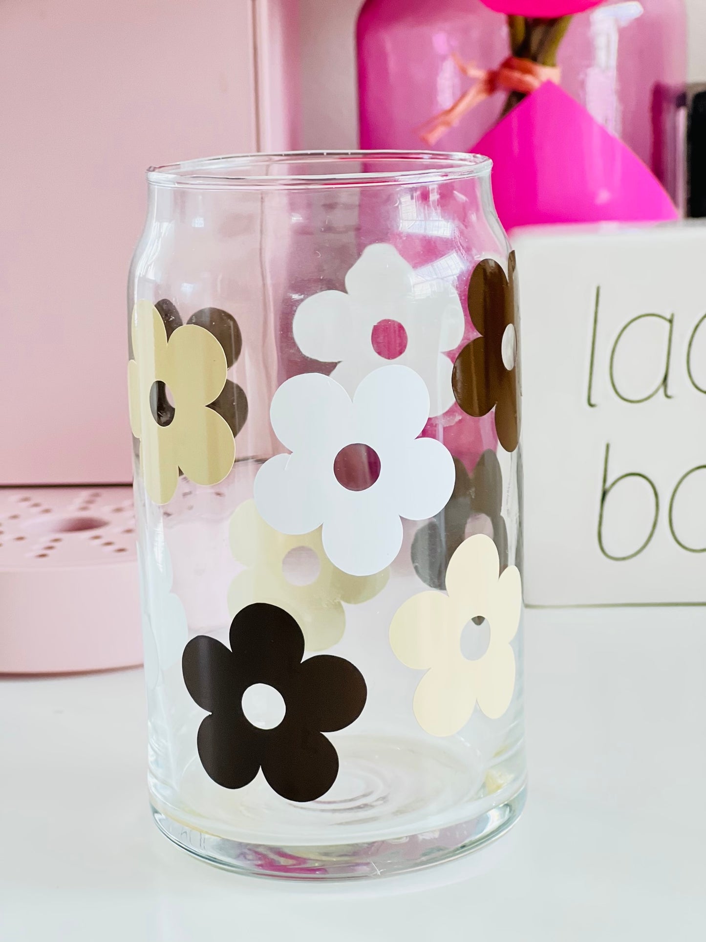 Retro Flowers Beer Can Glass