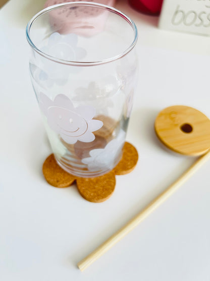 So Groovy Multiple Changing Color Retro Flowers Beer Can Glass