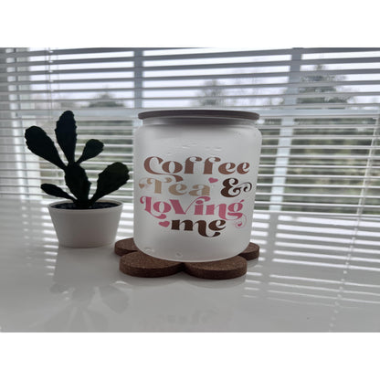 Coffee  Tea & Loving Me Coffee Mug, Glass Mug.
