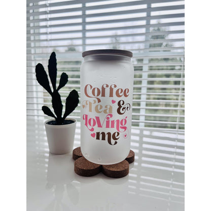 Coffee  Tea & Loving Me Coffee Mug, Glass Mug.
