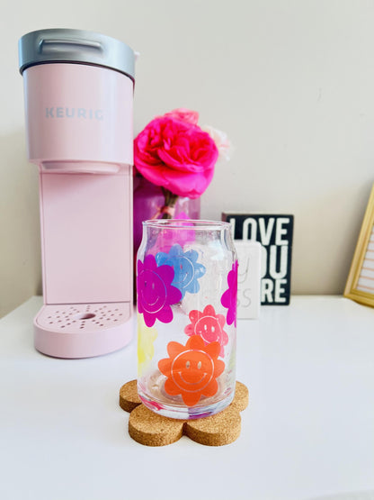 So Groovy Multiple Changing Color Retro Flowers Beer Can Glass